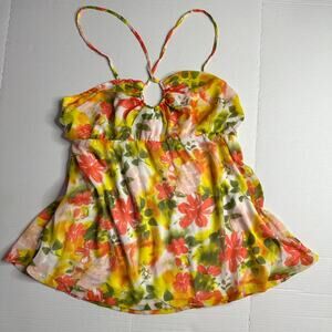 XL Y2K VTG Bongo Floral Halter Top 2000s Retro Festival Boho Fairycore Beachwear